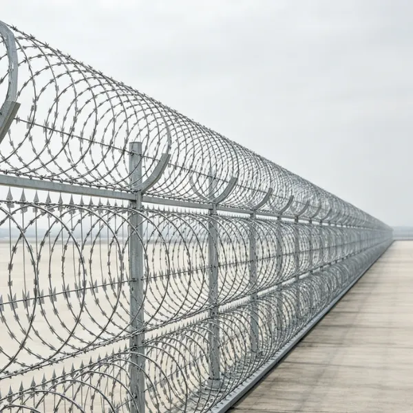 Galvanized Iron Chain Anti-climb Razor Wire Fence, 5mm, 50m. Modern Design, Suitable for Airport and Prison Security.