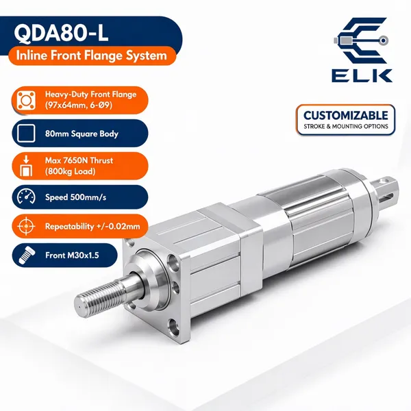 High Power Servo Electric Cylinder QDA80-L With Front Flange for Industrial Automation, 1000W/1500W, 7650N Thrust