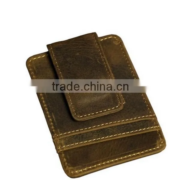 Mens Genuine Leather Cowhide Magnet Money Clip Credit Case Case Holder Slim Wallet photo-4
