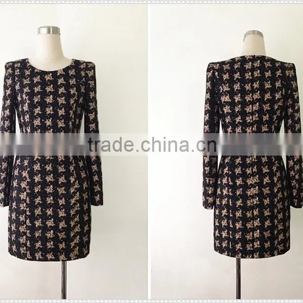 Custom Made Inj China Houndstooth Winter Long Sleeve Dress Quality Choice photo-3
