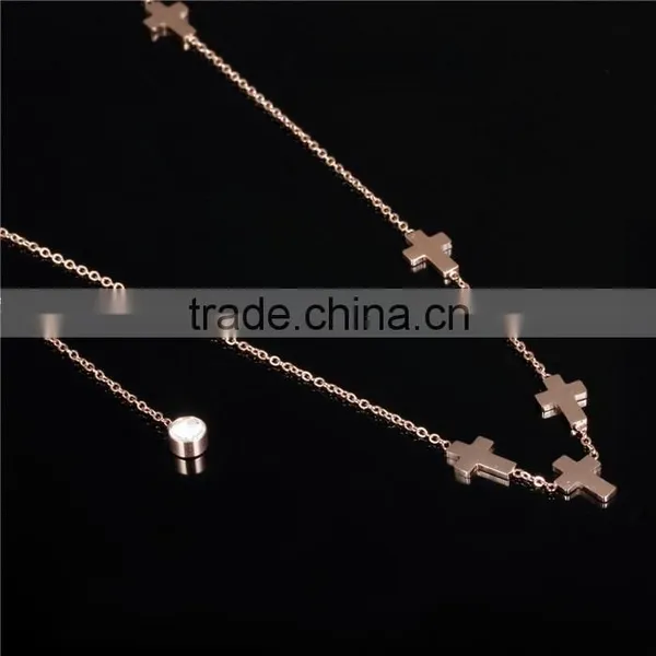 316L Women Jewellery IP Rose Gold Cross Necklace photo-2