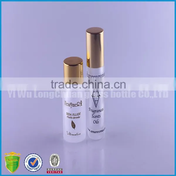 Long Custom Clear Round Frosted Glass Bottles10ML With Gold Cap