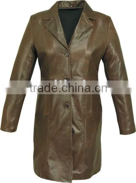 Ladies Long Leather Coat