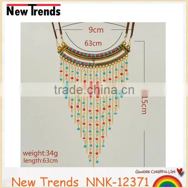 Fashion String and Strand Turquoise Beaded Tassel Chain Necklace Female photo-2