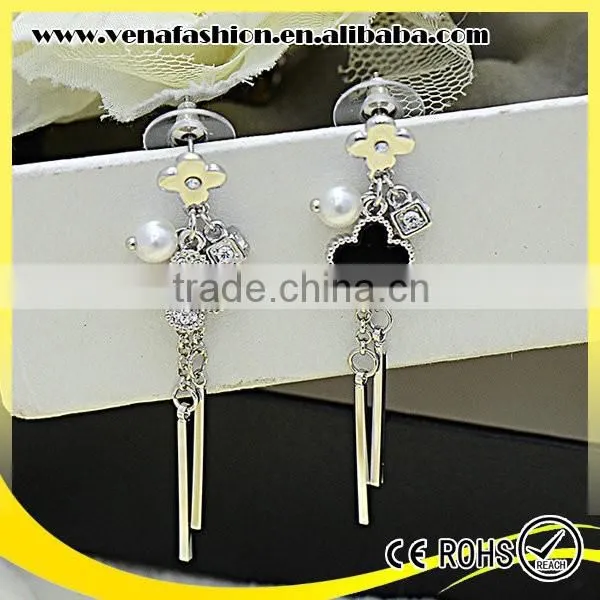 Long Tassel Hanging Mounting Fake Pearl and Diamond Earrings photo-5