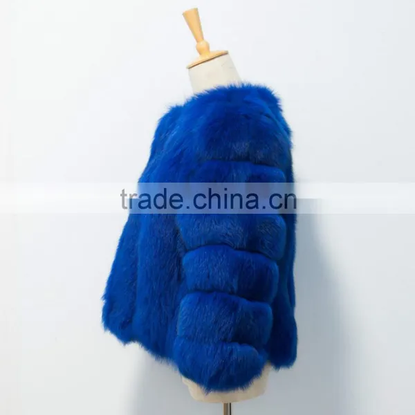 Short Blue Fashional Womens Fur Jacket Fox Fur Coat for Women Winter photo-3