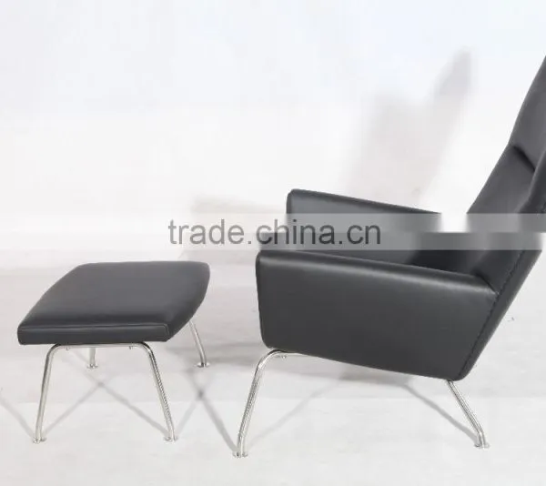Hans Wegner Leather High Wingback Chair Wing Lounge Chair With Footrest Supplier's Choice photo-3