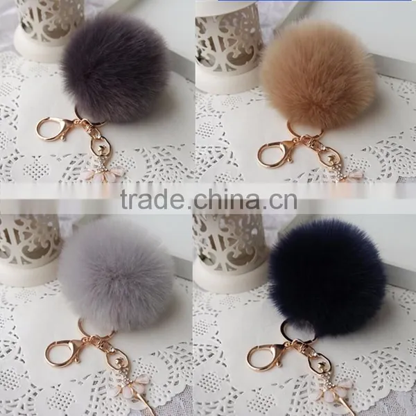 8CM Rabbit Fur Ball Keychain With Angel Gold Plated Metal Angel Key Chain photo-5
