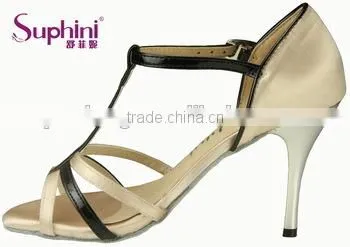 Black PU and Leather High Heel Ladies Latin Dance Shoes photo-2