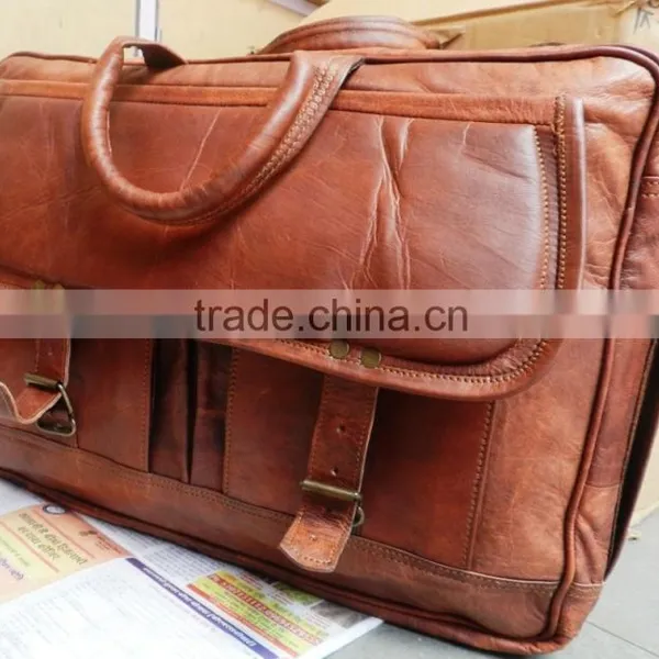 Real Goat Leather Vintage Style Weekend Bags/leather Travel Bags/luggage Bags