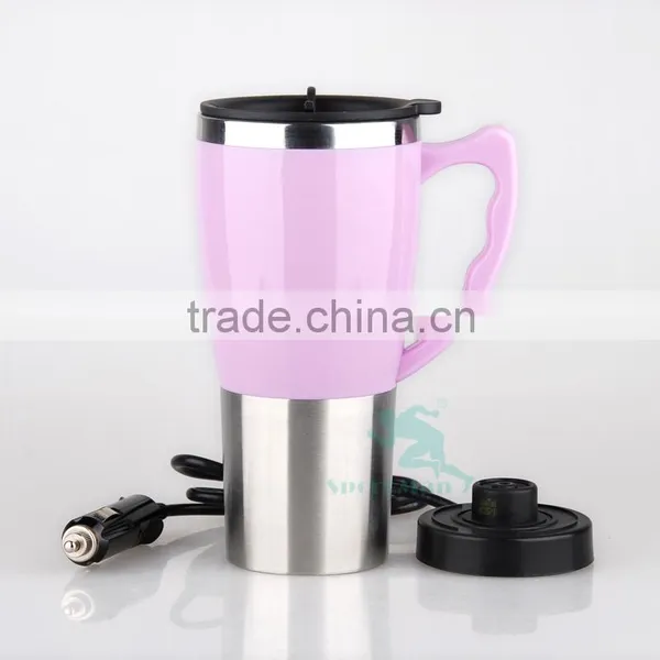 China Manufacturer Wholesale Car Electric Heated Mug Double Wall Stainless Steel Auto Mug Special Handle&lid Design Cup