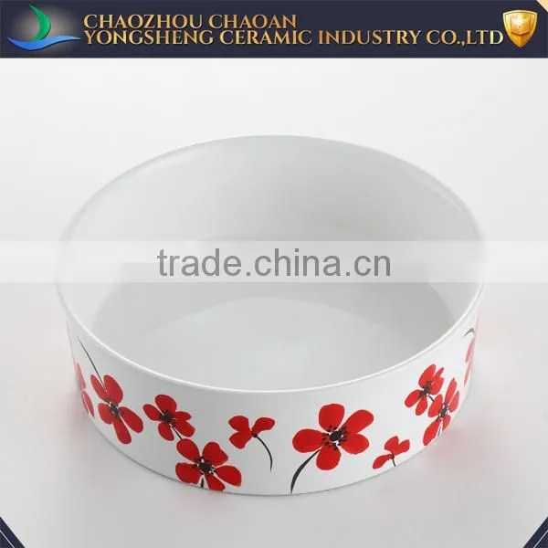 Red Flower Decal Pet Feeder, Ceramic Pet Bowl photo-3