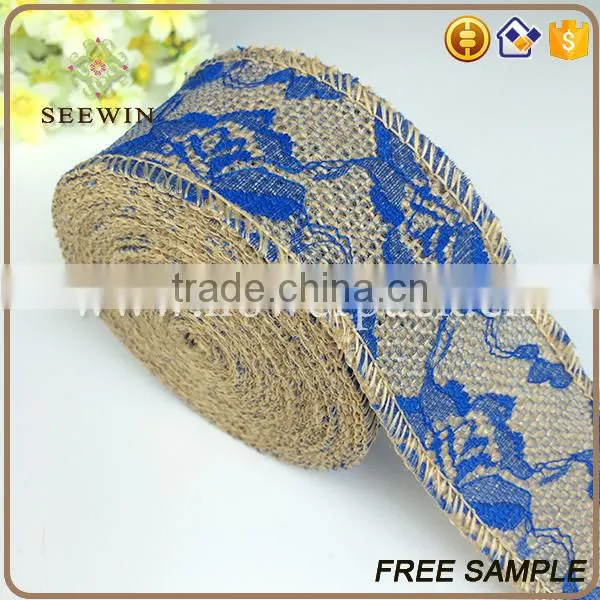 Royal Blue Chevron Burlap Ribbon for Wrapping