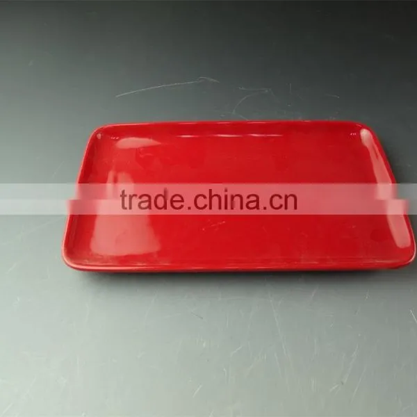 Wholesale Red Glazed Ceramic Rectangle Dinner Plate for Daily Use photo-2