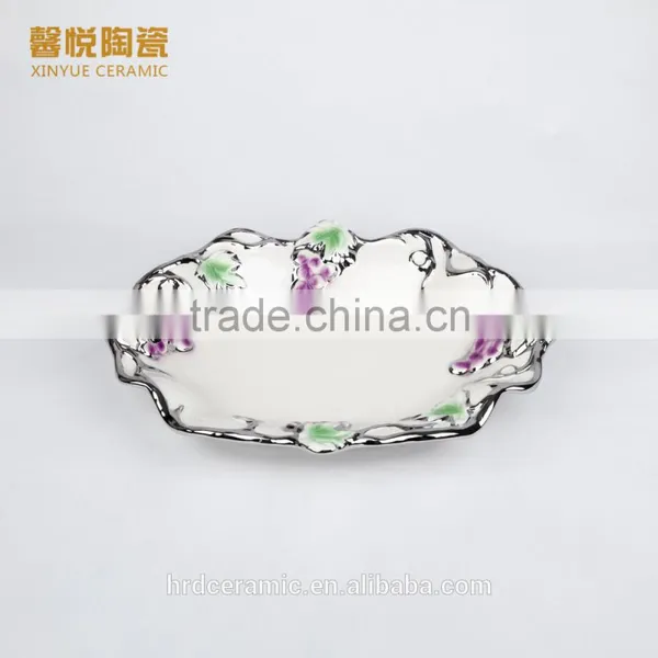 Stock Plate and Dish ,Fashion Golden Ceramic Decorative Cheap Big Ceramic Plate photo-2