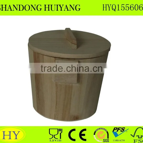 Unfinished Paulownia Natural Wooden Bucket photo-2