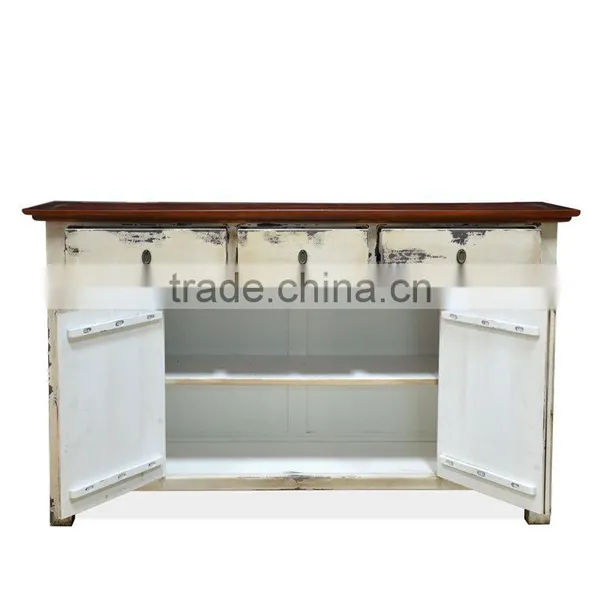 Buffet Console Oriental Rustic Painted Mahogany Wood Furniture photo-5