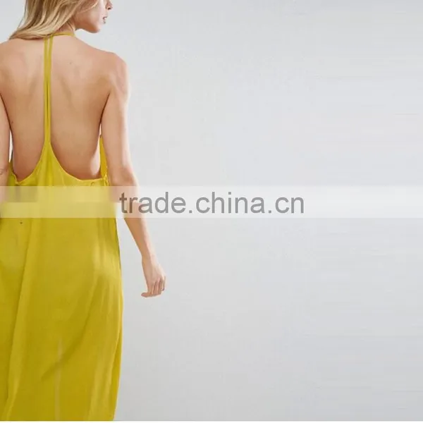 2017 Summer High Neckline Front Split Sexy Long Yellow Dresses For Women HSd9018 photo-4