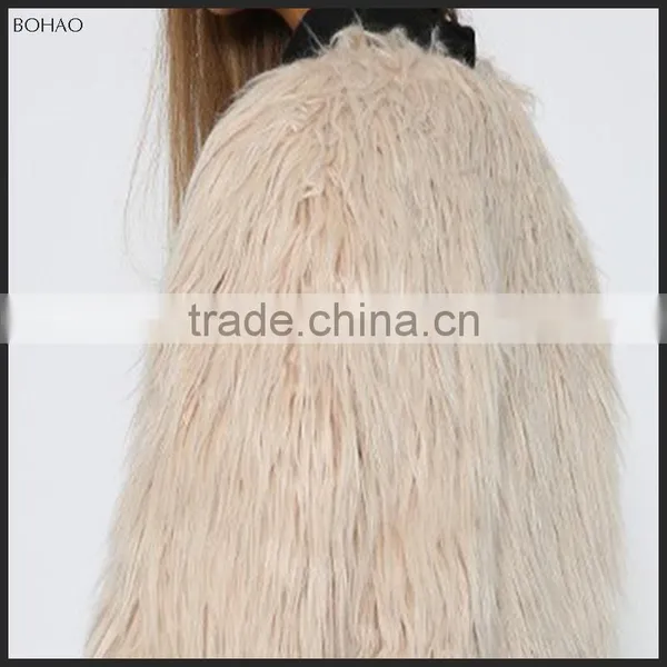 2015 New Fashion High Quality Long-haired Imitation Wool Women Winter Black Faux Fur Long Coat photo-6
