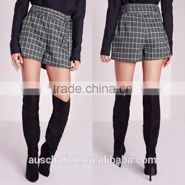 Summer Fashion Grey Double Belted Check Cheap Shorts OEM Service photo-6