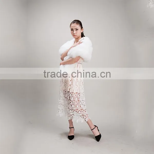 Myfur Classic Style Women White Fox Fur Shawl Real Fur Cape For Lady photo-2