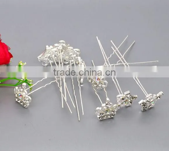 Wholesale Silver Plated Rhinestone Crown Charm Wedding Hairpins photo-2