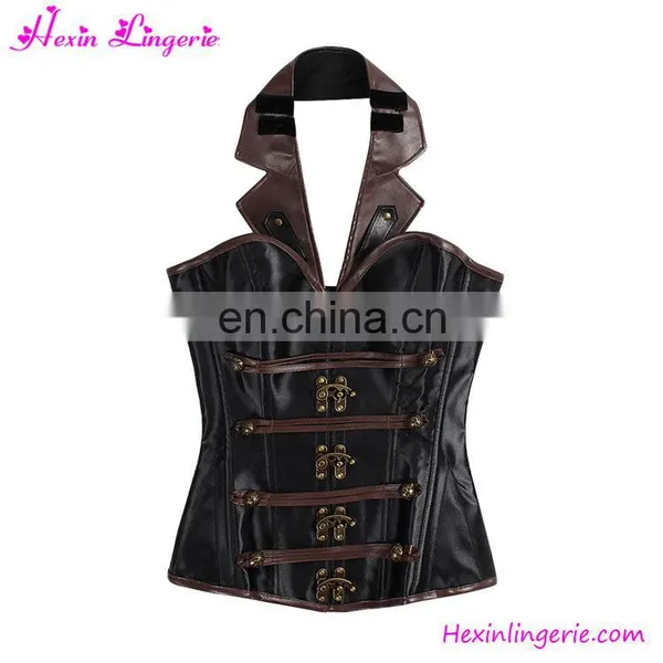 12 Boned Lace Up Brass Clasps Steampunk Overbust Full Body Corset photo-3