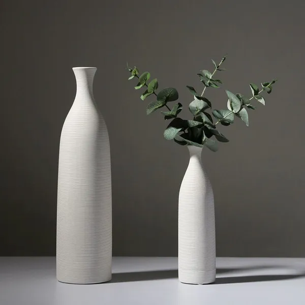 Grace Elegant Large White Hand Made Simple Ceramic Vase For Coffee Shop Living Room photo-4