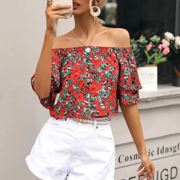 New One-shoulder Print Top