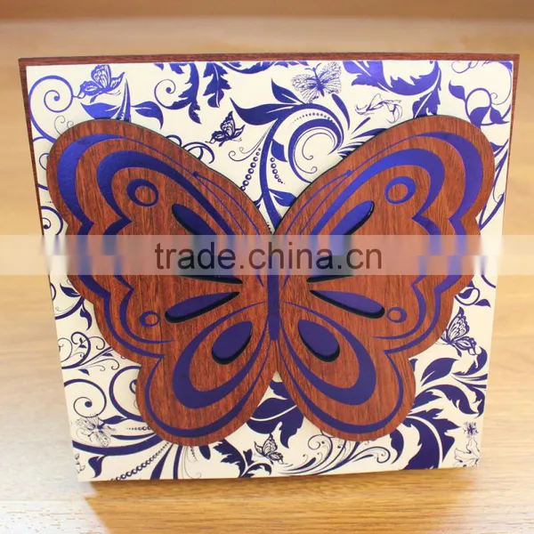 2016 Modern Elegant Butterfly Shape Wooden Wedding Invitations