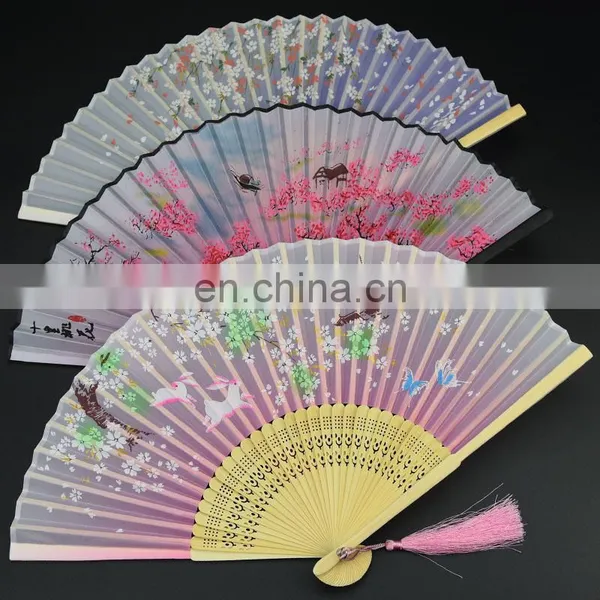 Custom Decorations Single-sided Folding Fan Bamboo Silk Cloth Lady Fan With Tassels photo-5
