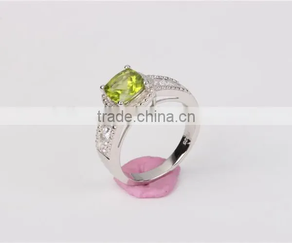 Fahion Prong Setting Square Natural Stone Crystal Silver Engagement Ring photo-4
