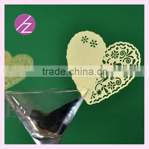 Paper Craft Wine Glass Place Card for Christmas Cheap Escort Place Card on Wine Glass Hear Shape Design JK-80 photo-2