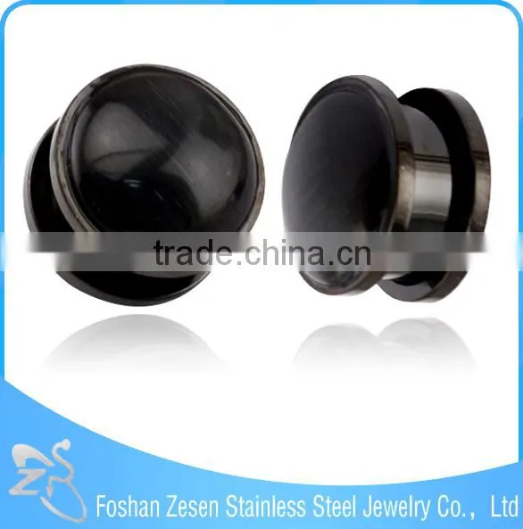 TP011448 New Arrive Stainless Steel Body Piercing Pink Imitation Cat's Eye Stone Ear Plug photo-2