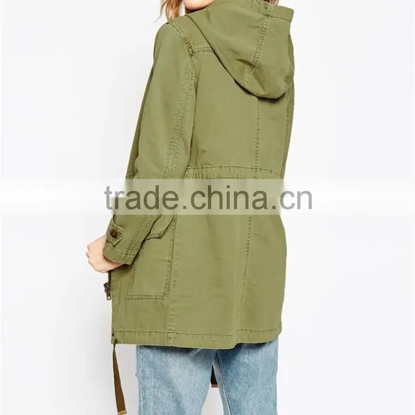 Women Parka Coat With Hood and Drawstring Army Uniform Style OEM Service photo-2