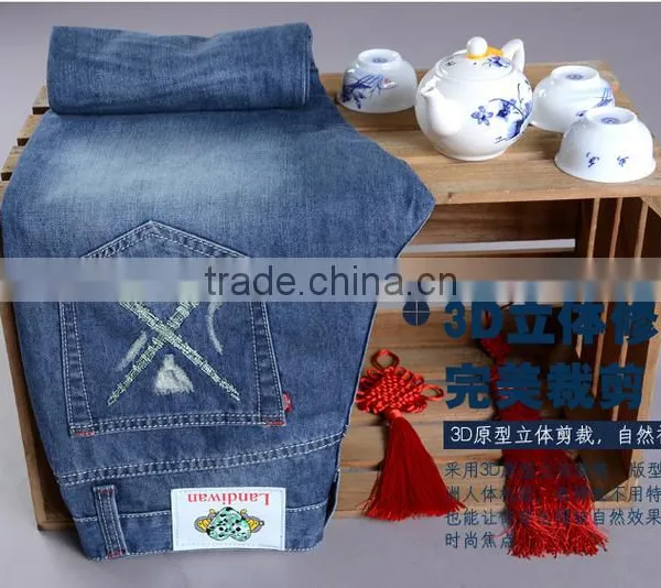 2014 Lastest Design Long Low Waisted Ripped Men Jean Wear Printed Washed Wholesale Popular Blue Men Jean Pants Trouser photo-5