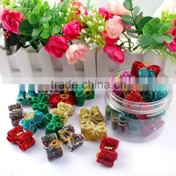 Wholesale High Quality Shimmer Dog Decoration Hair Bows With Rubber Bands