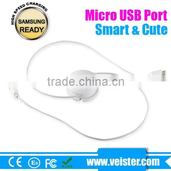 White Color Charging Usb Date Cable Reel Retractable USB Micro Cable for Samsung Sync photo-2