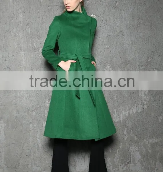Green Long Coat Winter Coat Wool Jacket Army Coat photo-3