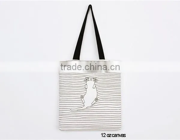 Navy Strap Style Cotton Canvas Tote Shopping Bag photo-5