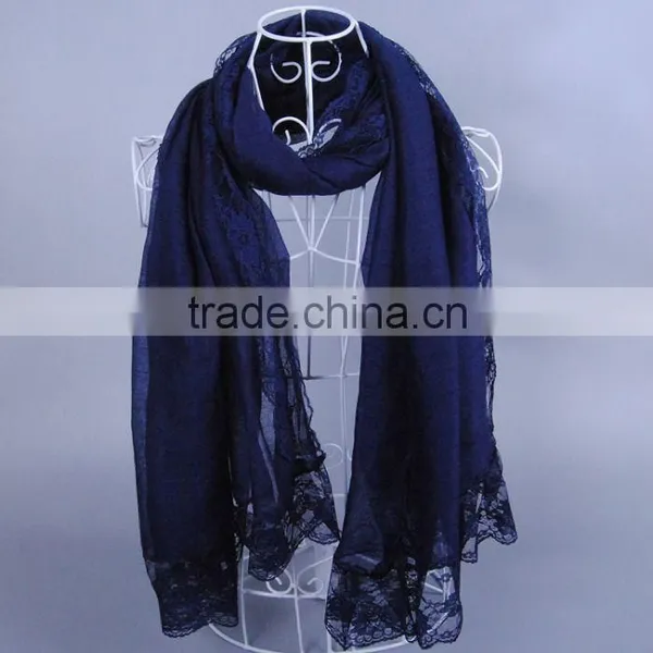 Fashionable Pure Color Big Lace Women Scarf Voile Scarves 180*100 Pashmina photo-4