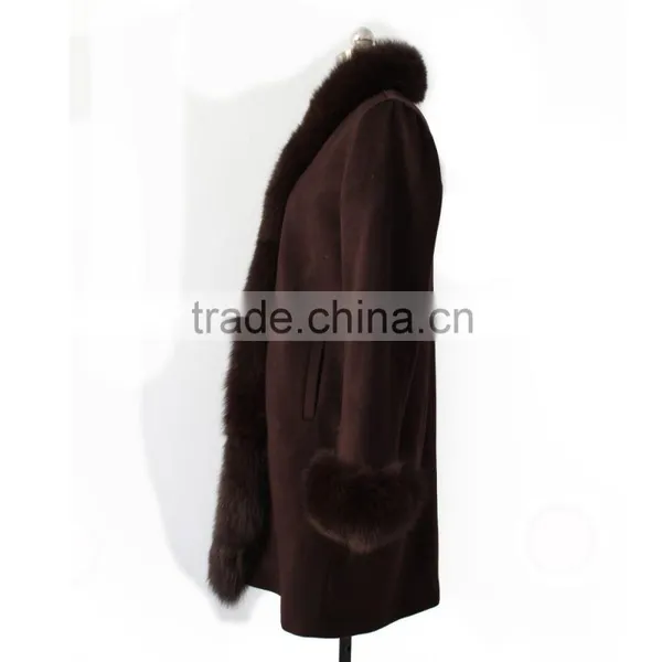 European Style Ladies Cashmere With Fox Fur Trim Coat photo-2