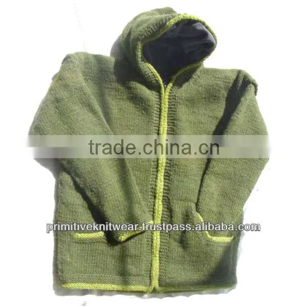 100% Woolen Hooded Sweater With Fleece Lining
