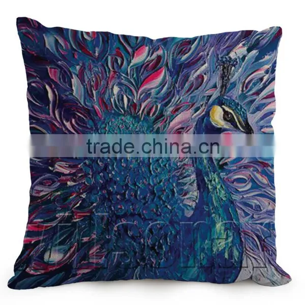 45*45cm Real High Qulity Peacock Sofe Cushion Covers Decorative Vintage Blue Linen Square Cushion Cover 18" Christmas Gift photo-6