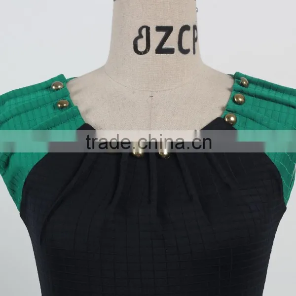 Latest Dress Designs Shiny Beading Elegant Bodycon Knee Length Evening Dress Green and Black Stripe Sleeveless Dress photo-2