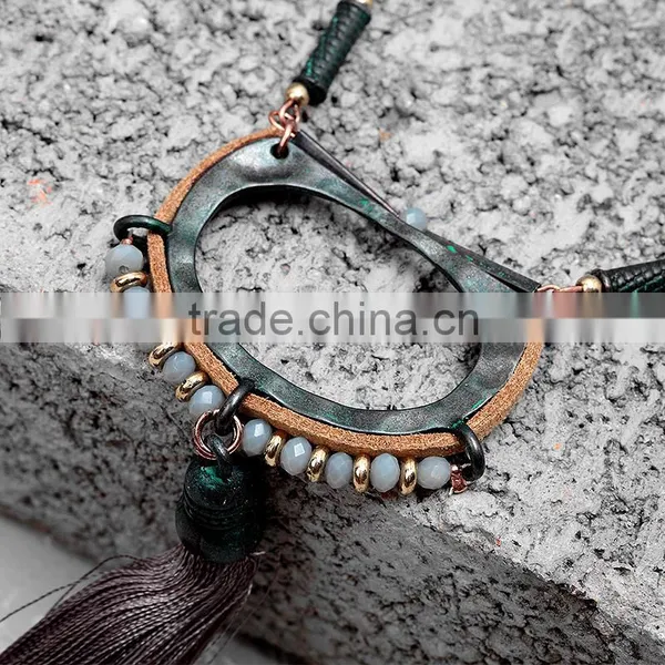 2016 Vintage Women Brown Tassel Pendant Long Chain Necklaces Crystal Bead Geometric Alloy Collar Necklaces Designs Jewelry photo-5