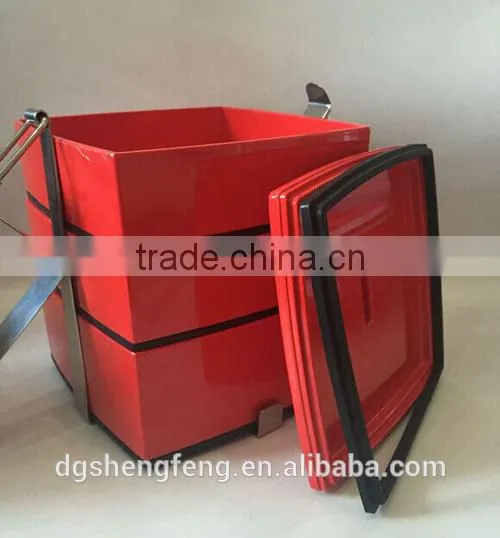 Vintage Insulated Melamine Stainless Steel Tiffin Bento Box Tiered Stacked Lunch Box Container photo-2