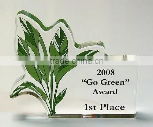 Lucite Green Plant Trophy Display Stand