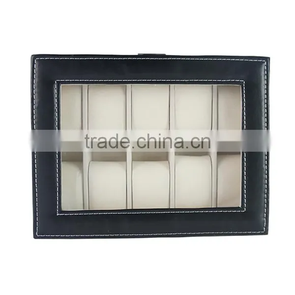 Store More Watch Box Large 12 Mens Black Leather Display Glass Top Jewelry Case Organizer photo-5