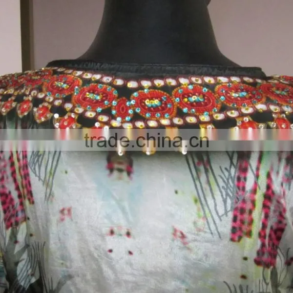 Multicolor CAFTAN Digital Print Crepe Silk LONG Kaftan Tunic Poncho photo-4
